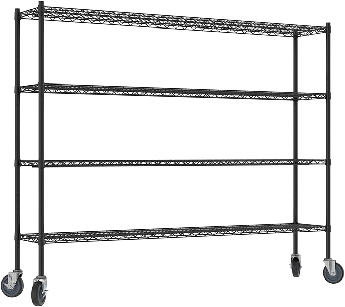 Commercial NSF Listed Black Epoxy Mobile Wire Shelving Kit 14 x 72 x 60 with 4 Shelves Perfect for Warehouse Walk-in Refrigerator Freezer Grocery Store Restaurant Dishroom