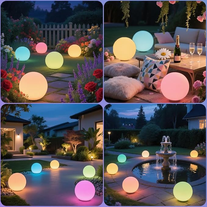 8-in Solar Globe Light Outdoor Waterproof Solar Ball Light for Outside w/Remote 16 RGB Color Changing Glowing Orb Lamp Landscape Lighting Mood Lamp w/Ground Stake for Garden Patio Yard Pathway Decor