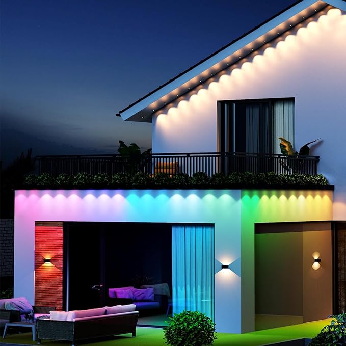 Feit Electric Permanent Outdoor Lights Smart String Lights 100FT LED Lights 2.4GHz WiFi-Enabled Under Eaves Light Works with Alexa and Google Asst App Control Weatherproof SL100-60/RGBTW/AG