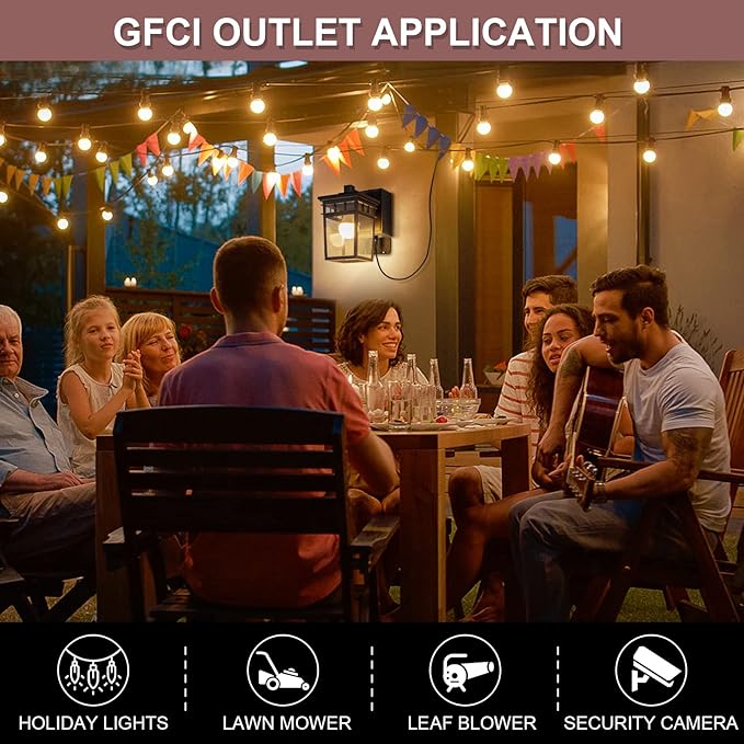 Dusk to Dawn Outdoor Wall Lighting with OutletPorch Light with GFCI Outlet Built inAnti-Rust Alunmium Wall Lantern with Clear Glass ShadeOutdoor Light for House Garage Bulb Included(Brown)
