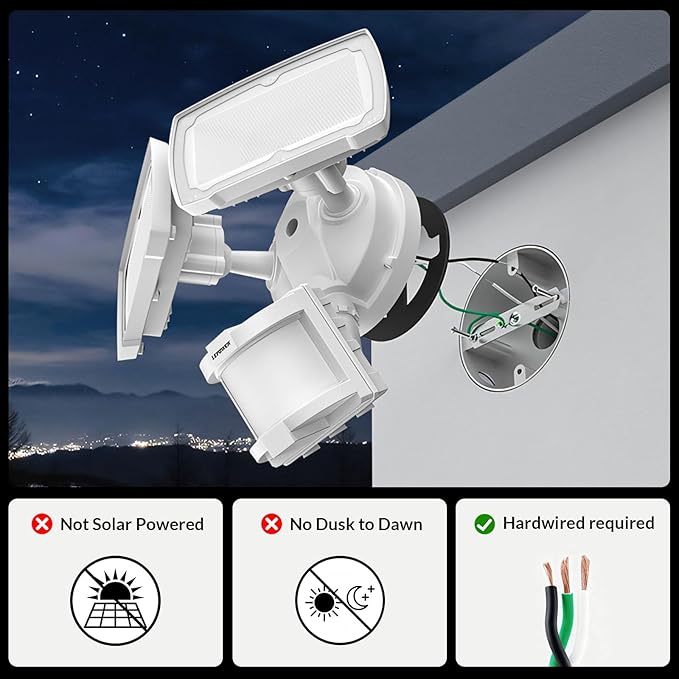LEPOWER 30W LED Security Lights Motion Sensor Outdoor 3200LM 5500K IP65 Waterproof Hardwire 2 Head Motion Detector Flood Light for Garage Yard Porch