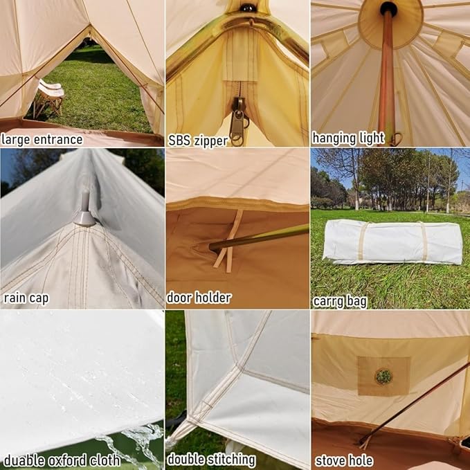 Latourreg Luxury 3M/4M/5M/6M Oxford Bell Tent with Zipped Detachable Groundsheet | Luxury Zipped Detachable Groundsheet