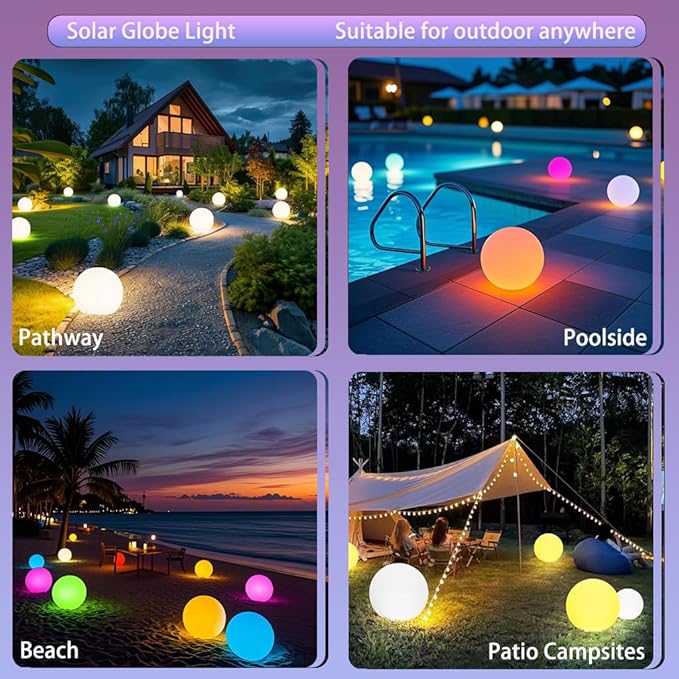 12-inch Dimmable Solar Globe Light RGB 16 Color Changing Large Glowing Orb Light w/Remote Waterproof Outdoor Solar Ball Lights with Ground Stake Perfect for Backyard Garden Poolside