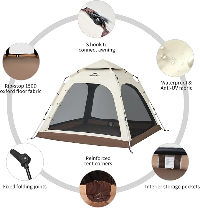 Naturehike Upgraded Ango 3-4 Person Blackout TentInstant Pop up Tents for Camping Waterproof Anti-UV Camping Tent