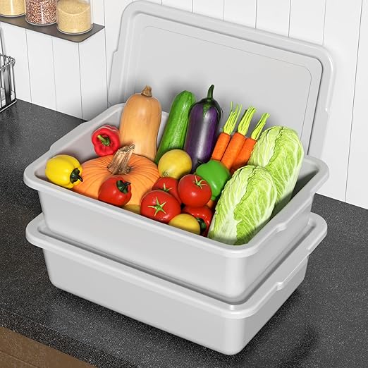 13 L Small Commercial Bus Tubs with Lids Plastic Bus Tub Tote Box with Lid Light Gray 12 Packs