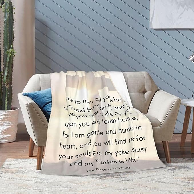 50X40 Matthew 11：28-30 Lightweight Flannel Blanket - Soft and Breathable Polyester Suitable for Travel Camping and Home Decoration