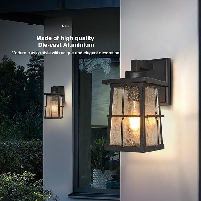 ALVIME Outside Wall Lights 10 Inch Exterior Front Porch Light Fixtures Waterproof Outdoor Wall Lantern for House Front Door Entryway Garage Patio E26 Base&ampClear Seedy Glass