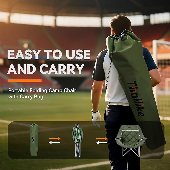 Oversized Camping Chair Portable Folding Padded Camping Chairs with Cup Holder and Carry Bag Heavy Duty Outdoor Camping Chairs for Adults Up to 400Lb for Fishing Sports (Green-2 Pack)
