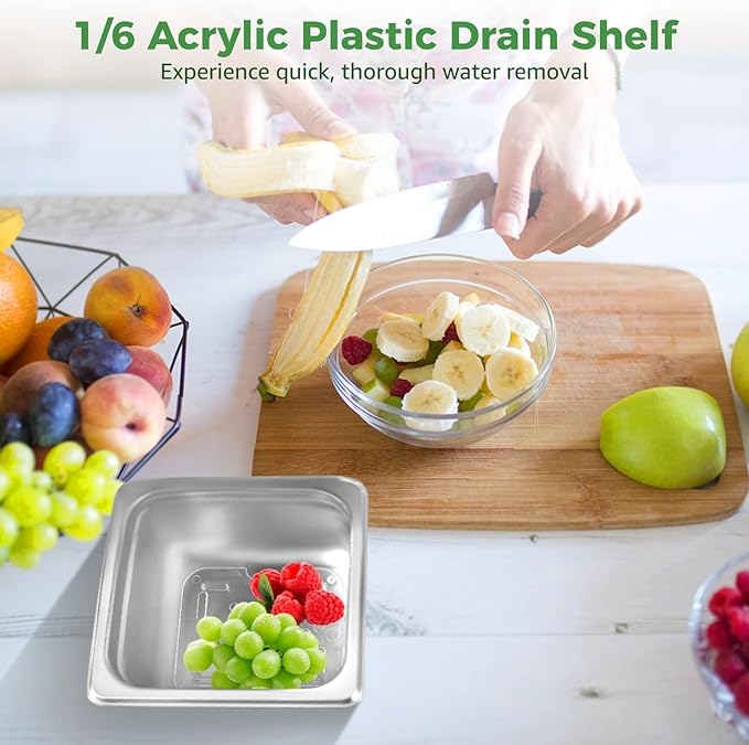Clear Drain Shelf 24 Pcs for Food Pan 1/6 Size Acrylic Plastic Drain Tray for Fruit Vegetables Kitchen and Restaurant