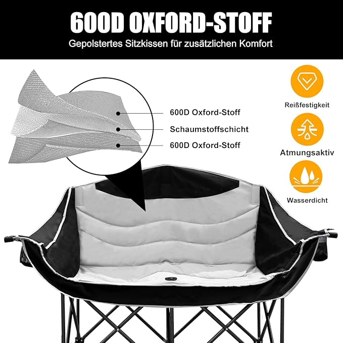 Outdoor Fully Padded Double Camping ChairBeach Folding Loveseat Camping Couch Double Duo Chair Patio Heavy Duty Quad Fold Chair Arm Chair with Cup Hold