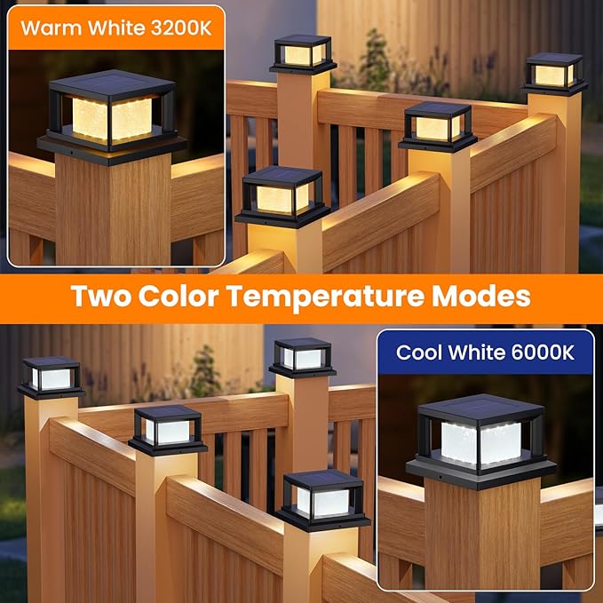 Mlambert 8 Pack Solar Post Lights Outdoor 2 Modes LED Fence Cap Light for 4x4 Post Waterproof Deck Light Patio Garden Decor Warm/Cool White Black