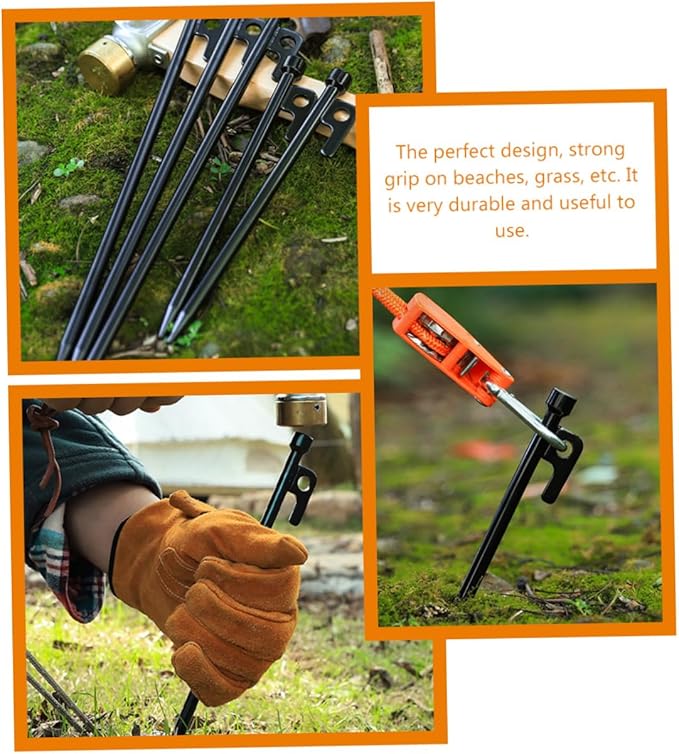 Balacoo 10Pcs Heavy Duty Metal Tent Stakes Ground Pegs for Camping and Durable Cast Fixing for Outdoor Tents and Canopies Easy to Carry Includes Storage Bag