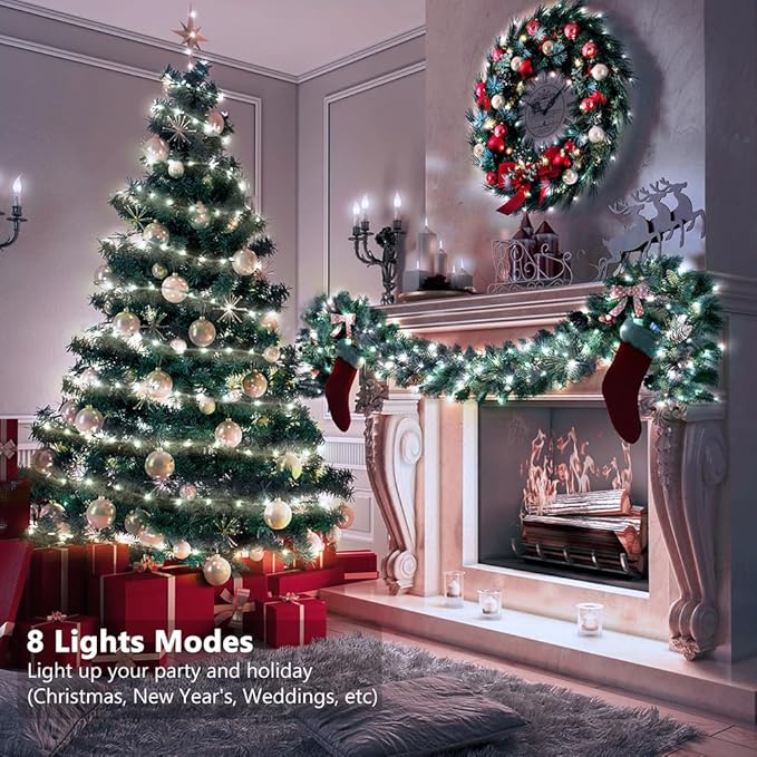 33ft Battery Operated String Lights (2 Pack) 100 LED Fairy String Lights Battery Powered w/Remote &amp Timer for Indoor Outdoor Christmas Trees Wreath Decoration Bedroom Patio - Cool White