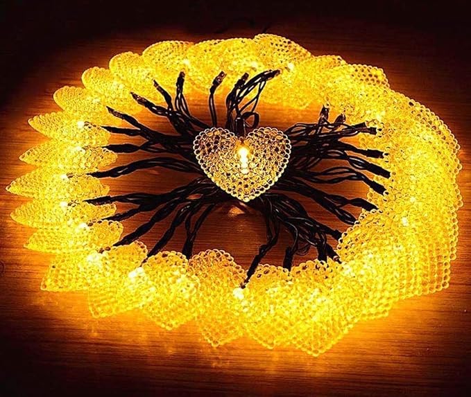 Solar Heart String Light Waterproof Outdoor Heart-Shaped Fairy Lights 30LED 19.7ft Love Heart Shape Garden Lights for Party Wedding Christma Decoration (Warm White)