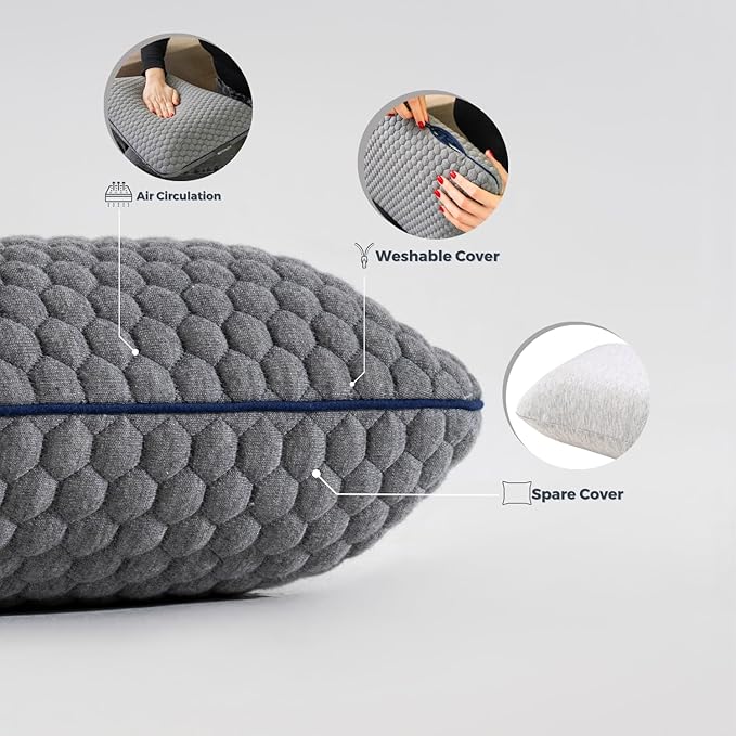 Memory Foam Travel Pillow with Washable Cover &amp Carry Bag – Compact Soft &amp Breathable Neck Pillow for Airplane Camping &amp Car (Gray- with Extra Gray Cotton Cover 15.7x9.8x3.9 inches)