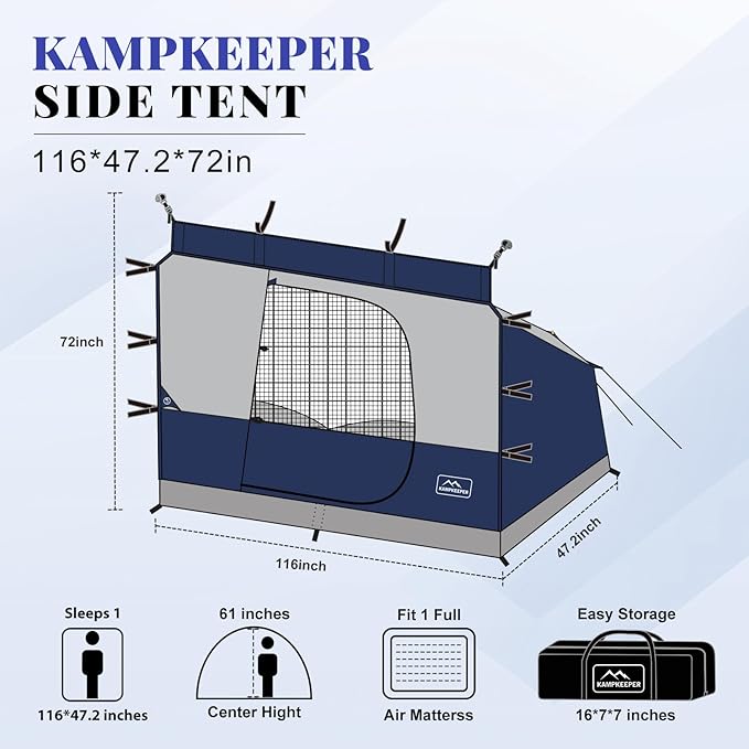 KAMPKEEPER Canopy Side Tent Camping Canopy Tent for 10x10 Pop Up Canopies Cube Tents Gazebo Room Compatible with 10' Wide Canopies(Canopy Not Included)