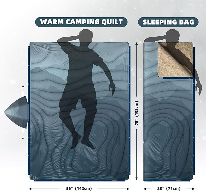 Outdoor Camping Blanket with Sherpa Lining Extra Warm Thick Camp Blankets and Puffy Ultralight Soft Poncho DWR Camping Quilt for Cold Weather Adventure Sleeping Backpacking 78x 56