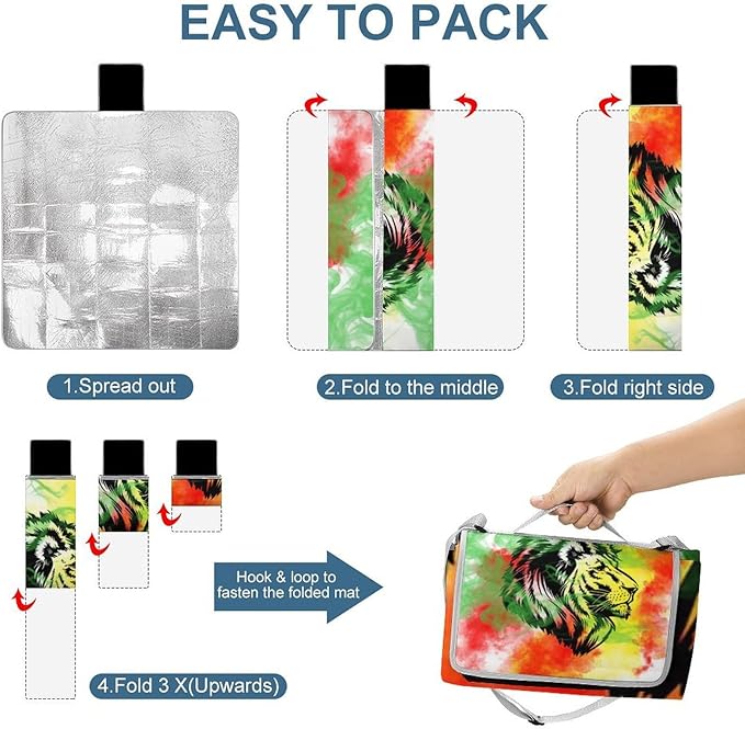 Lion of Judah Rasta Reggae Art Waterproof Outdoor Picnic Blanket Sandproof Beach Mat for Camping Hiking Grass Travelling