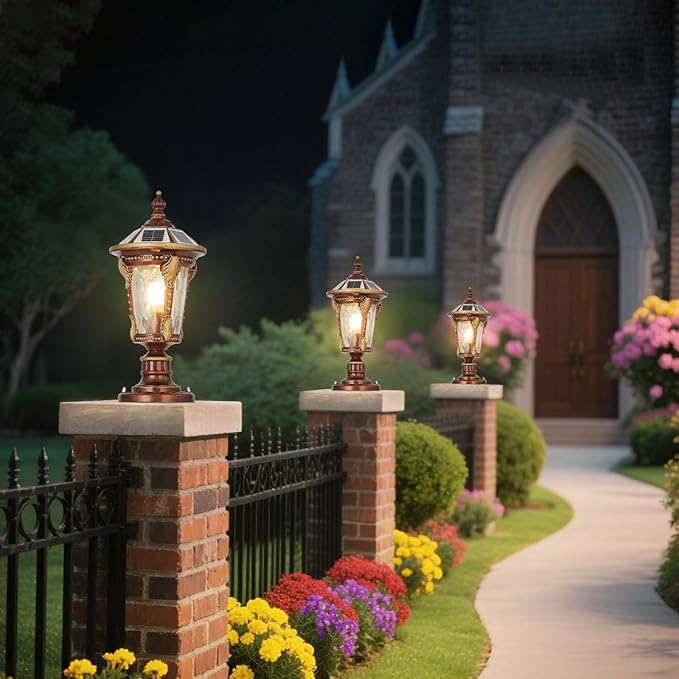 SLAWA Outdoor Solar Column Caps Lamps Modern Exterior Lamp Post Lights - Aluminum Glass Waterproof Deck Pillar Lights for Fence Entry Lawn Landscape Path