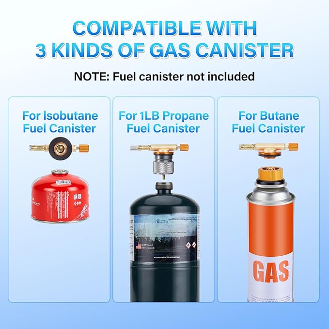 WADEO Three Fuel Portable Camping Stove with Windblocker 3 in 1 Propane Butane Isobutane Stove with Carrying Case and Stainless Steel Hose Adapters Gas Camp Stove for Cooking BBQ Travel RV Hiking