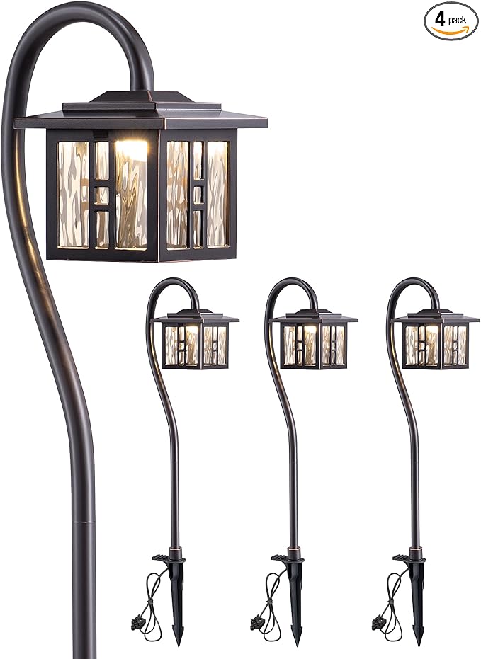EDISHINE Low Voltage Landscape Lighting 3.4W 155LM Oil-Rubbed Bronze Outdoor Landscape Path Lights for Garden Driveway Die-Cast Aluminum 50000H Integrated LED 4-Pack