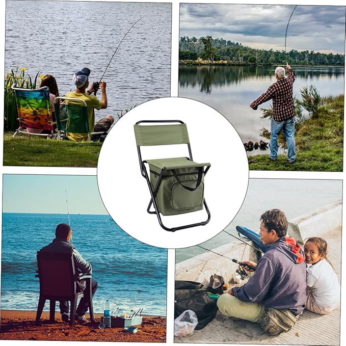 BESPORTBLE 1Pc Folding Fishing Chair with Insulated Cooler Bag Portable Outdoor Camping Chair with Storage and Backrest Durable Lightweight Easy to Carry for Fishing Hiking and Beach Use