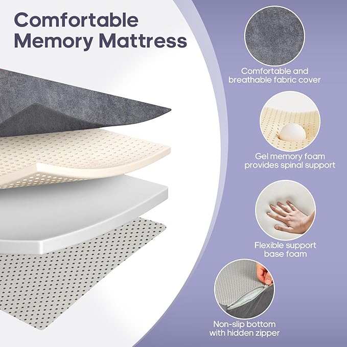 Tri-fold Memory Foam MattressHandle &amp Non-Slip Bottom 4 inch Single Folding Mattress with Washable Covers Travel Camping and Yoga Mat75 x 38 x 4