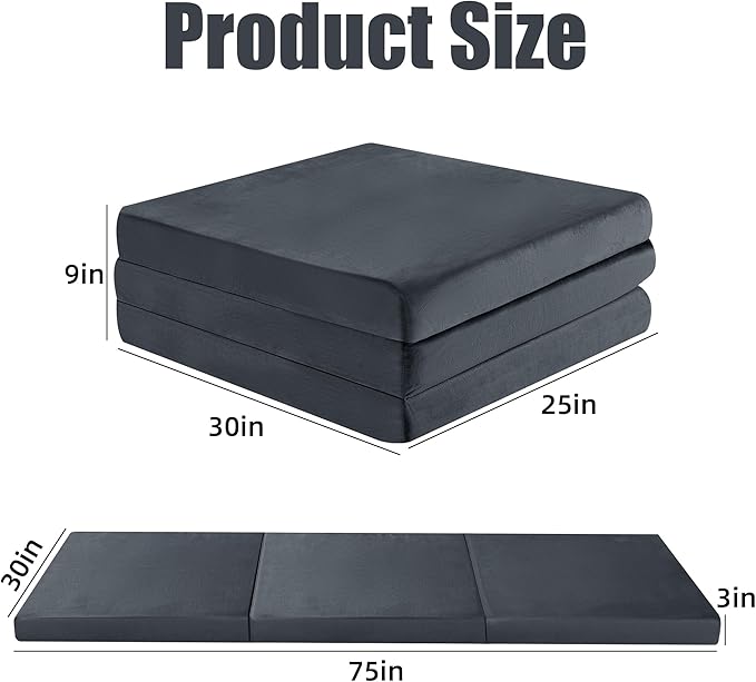 HOMBYS Tri Folding Memory Foam Camping Mattress for Outdoor Sleeping Portable Waterproof Camping Pad Mat for Travel Truck Bed Tent