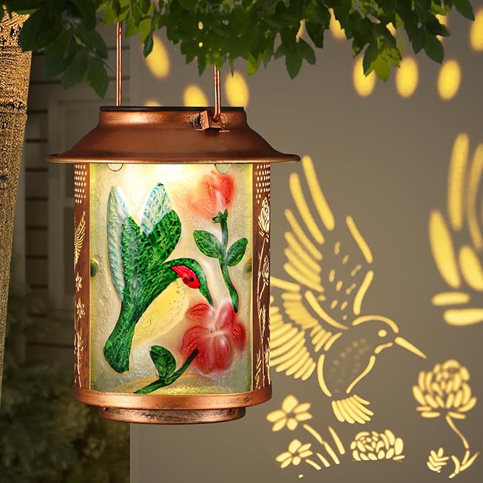 Hummingbird Solar Lanterns Outdoor Waterproof Birthday Gifts for Women Mom Grandma  Metal Garden Decor Hanging Solar Lights Outside Decorative for Yard Patio Backyard Porch Decorations