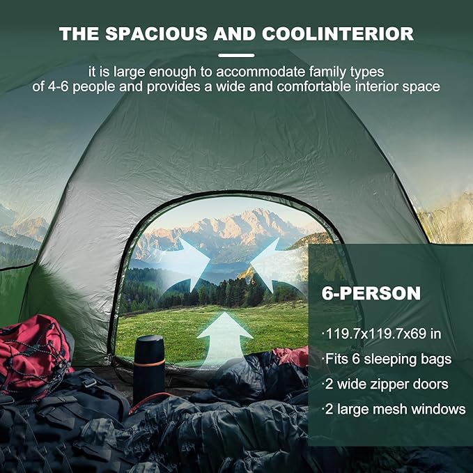 3-in-1 Instant Pop Up Tents for Camping 2/4/6 Person Camping Tent60s Automatic Quick Easy Setup Tent Waterproof Stand Up Family Tents for CampingOutdoor HikingBeach
