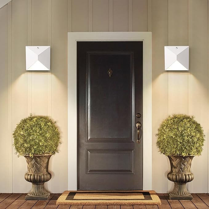 QQCherry Outdoor Light Fixtures Wall Mount Dusk to Dawn Porch Lights with 3 Lighting Mode(3000K/4000K/5000K) Waterproof Exterior Outdoor Wall Lights for House Front Door Patio Garage(White)