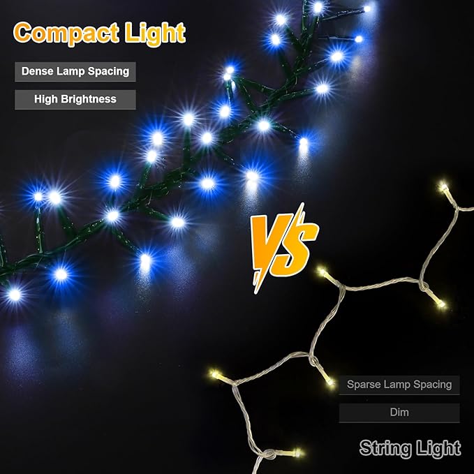 LAMPHOME 500 LED String Lights Outdoor 16 Modes Plug in Twinkle Fairy Lights for Bedroom 46ft 500LED Christmas Lights Cluster Lights Outdoor Waterproof -White&ampBlue