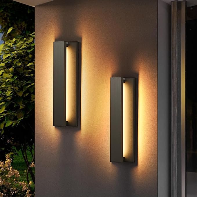 15.7 in Modern Outdoor Wall Light Fixtures 3000K LED Exterior Lighting Fixtures Long Black Outside Porch Light for House Garage Patio Door2 Pack