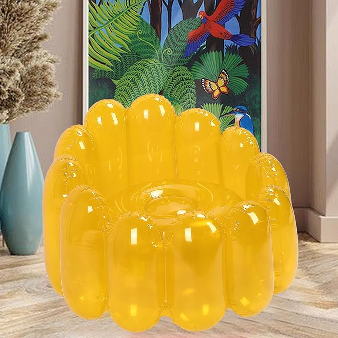 2Pcs Inflatable Chair Set Transparent Candy Color Inflatable Couch Sofa Adult 29.5 x 22in Portable Outdoor Blow Up Couch Seat for Camping Beach Balcony Pool Lawn (Yellow)