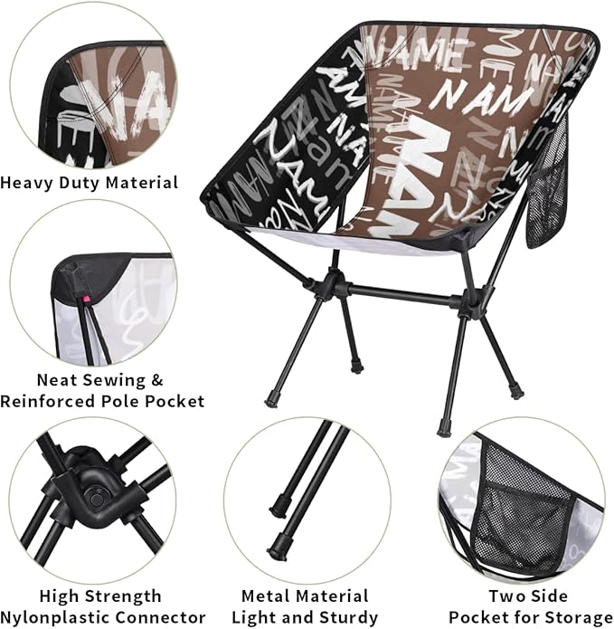 Personalized Portable Camping Chairs Customizable Compact Lightweight Backpacking Custom Outdoor Chair with Name for Motorcycle RV Travel