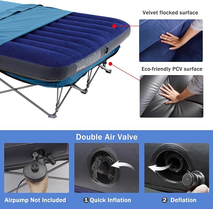 KAMPKEEPER Camping CotCamping Cots for AdultsFolding Camping Cot with Inflatable Air Mattress and Carry Bagfor Outdoor Travel Camp Beach Vacation (not Included The Airpump)