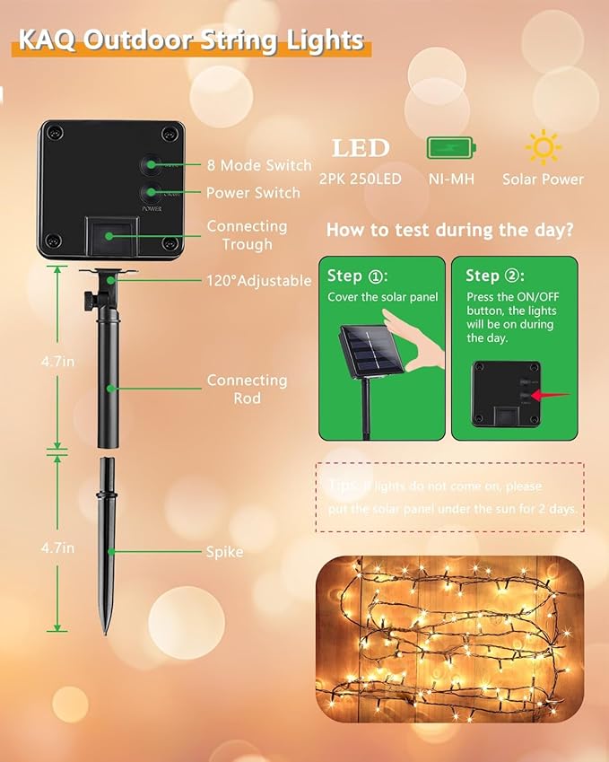 Upgrade 2Pack 500LED Solar String Lights Outdoor Waterproof 180FT Solar Lights Outdoor String with 8 Modes IP65 Waterproof Twinkle Christmas Light for Outside Garden Tree Decoration Warm White