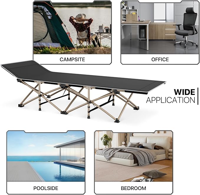 MoNiBloom Folding Sleeping Cot for Adults Easy to Set Up Portable &amp Lightweight Camping Cot for Outdoor Camping Lounging and Elevated Napping Support 360 lbs Black
