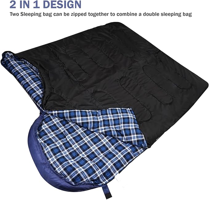100% Cotton Flannel Sleeping Bag for Adults Big&ampTall Size Backpacking Lightweight Waterproof for Girls Boys Mens Teen for Camping Hiking Outdoor Travel with Compression Bags