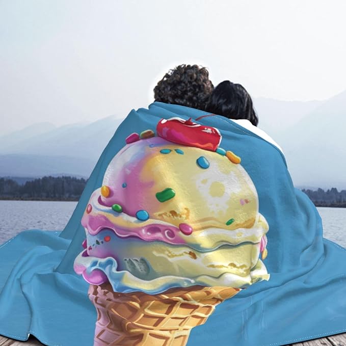 ice Cream Soft Fleece Blanket 60 * 50 inch Soft Sofa Blanket Suitable for Sofa Camping Travel Night Cover Blanket