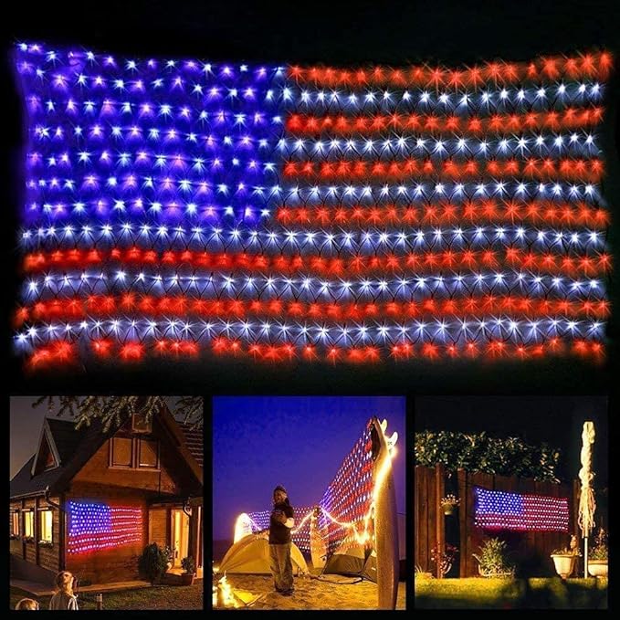 HYH American Flag Lights with 420 Super Bright LEDsWaterproof Led Flag Net Light of The United States for YardGarden Decoration Festival Holiday Party DecorationChristmas Decorations