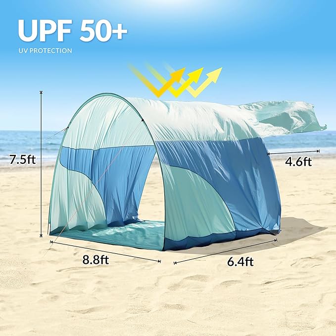 Beach Shade The Classic Wind-Supported Beach Canopy with UPF 50+ Protection 7.5ft Tall Portable &amp Easy Setup for 3-6 People