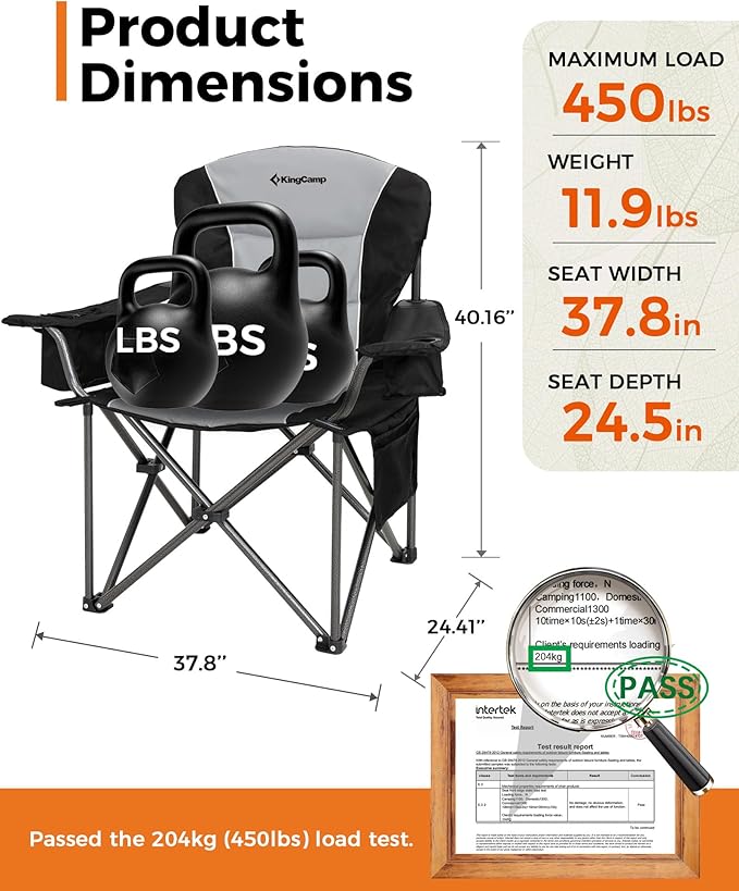 KingCamp Oversized Camping Folding Chair Heavy Duty 450 LBS with Bamboo Folding Table Portable Picnic Camping Table with Carry Bag