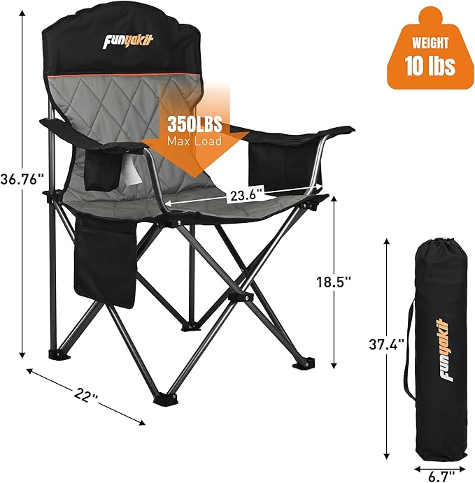 Camping Chairs Portable Chair Folding Chair with Cooler Bag and Cup Holder for OutdoorSportsBeachFishing Hiking Travel Picnic Backyard1PCBlack