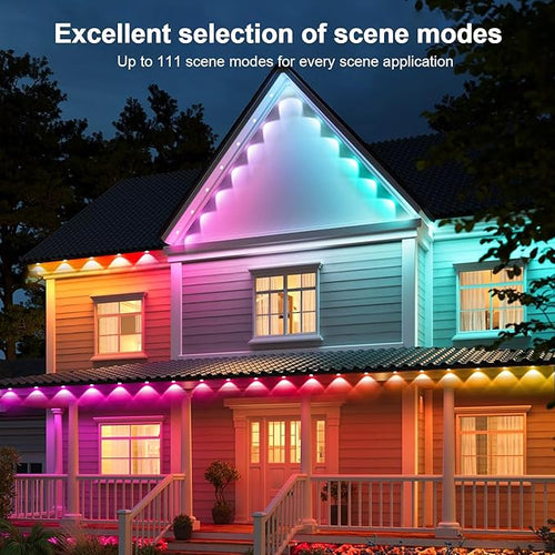 150FT Permanent Outdoor RGB Lights - IP65 Waterproof with Smart App Control Remote DIY Scene Modes Music Synchronization Eaves Lights For Garden Decor Deck Christmas Party Party HalloweenRoof