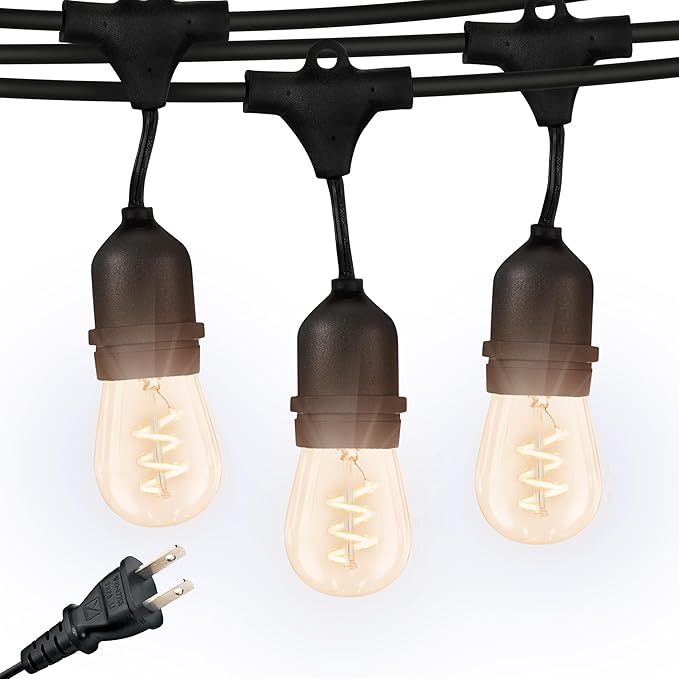 Brightech Ambience Pro - Waterproof LED Outdoor String Lights - 15 Bulbs Dimmable 2W Vintage Spiral Edison Bulbs - 48 Ft Commercial Grade Patio Lights Cafe Ambience in Your Backyard