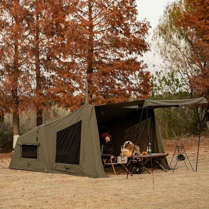 TOMOUNT Inflatable Canvas Tent with PumpEasy Setup Blow Up Tent for Camping