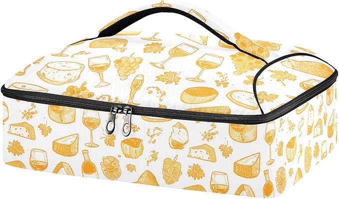 Casserole Carrier Wine and CheeseInsulated Casserole Carrier for Hot or Cold Food Thermal Lunch Tote for Potluck Parties Picnic Beach Fits 9 x 13 Inches Baking Dish