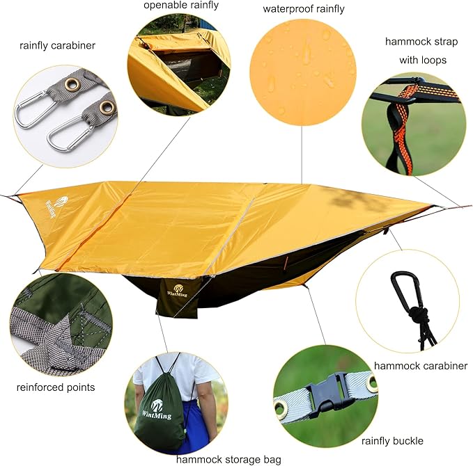 WintMing Hammock with Mosquito Net and Rain Fly Cover 3 in 1 Camping Hammock Tent 440lbs Load