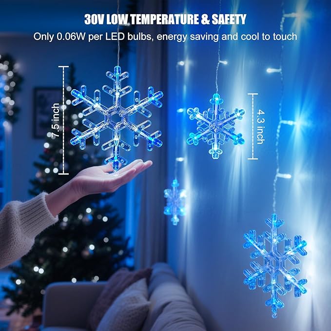 Minetom Christmas Snowflake Lights - 2 Pack 13 ft 192 LED Icicle Lights with 16 Drops 12 Modes and Timer IP65 Waterproof Connectable Christmas Light for House Eave Window Indoor Outdoor Decoration